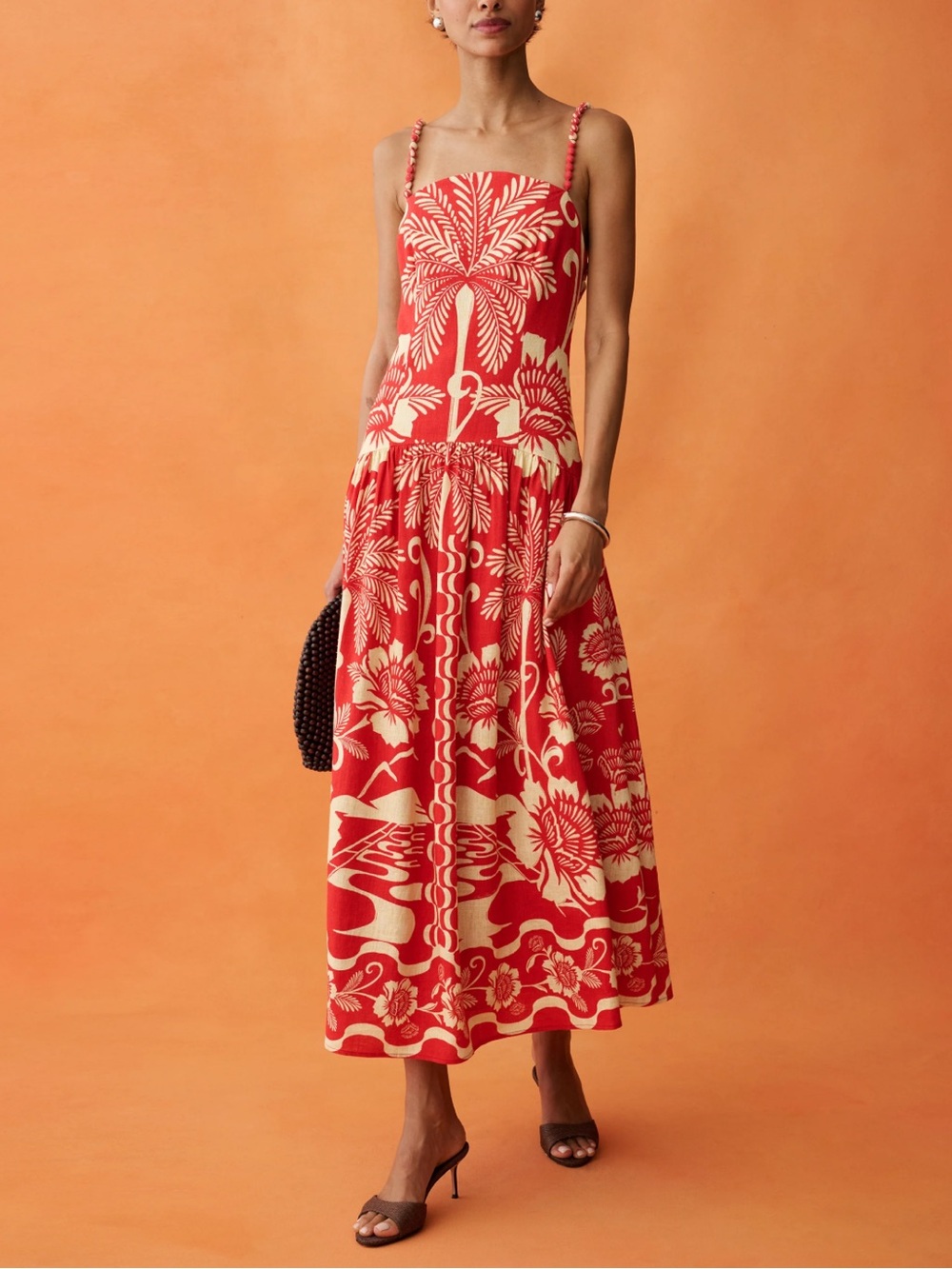 FewModa Red & Cream Tropical Maxi Dress